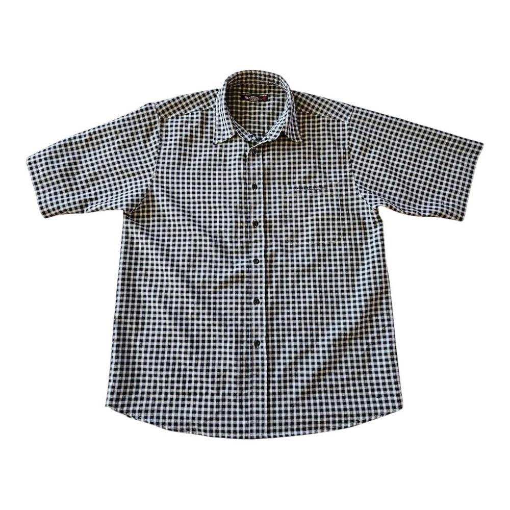 Southpole Shirt Men's Size L Hexagon‎ Product White/Black/Tan Plaid Short Sleeve